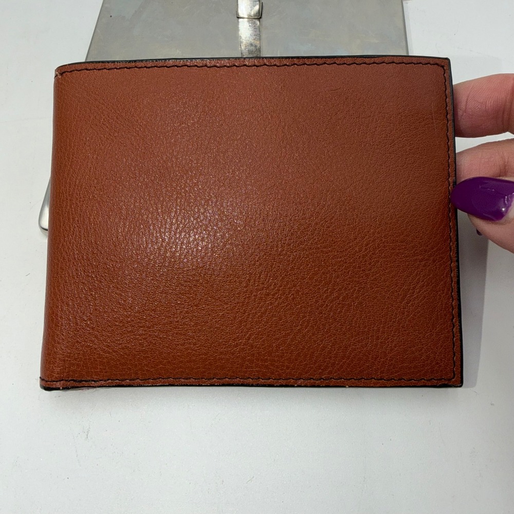 Kenneth Cole New York Mens Leather Bifold Wallet Cognac Brown 8 Card Slots